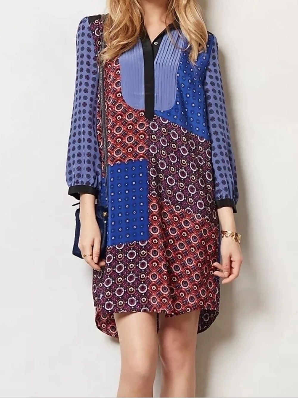 Anthropologie Moulinette Soeurs Silk Patchwork Foulard Shirt Dress